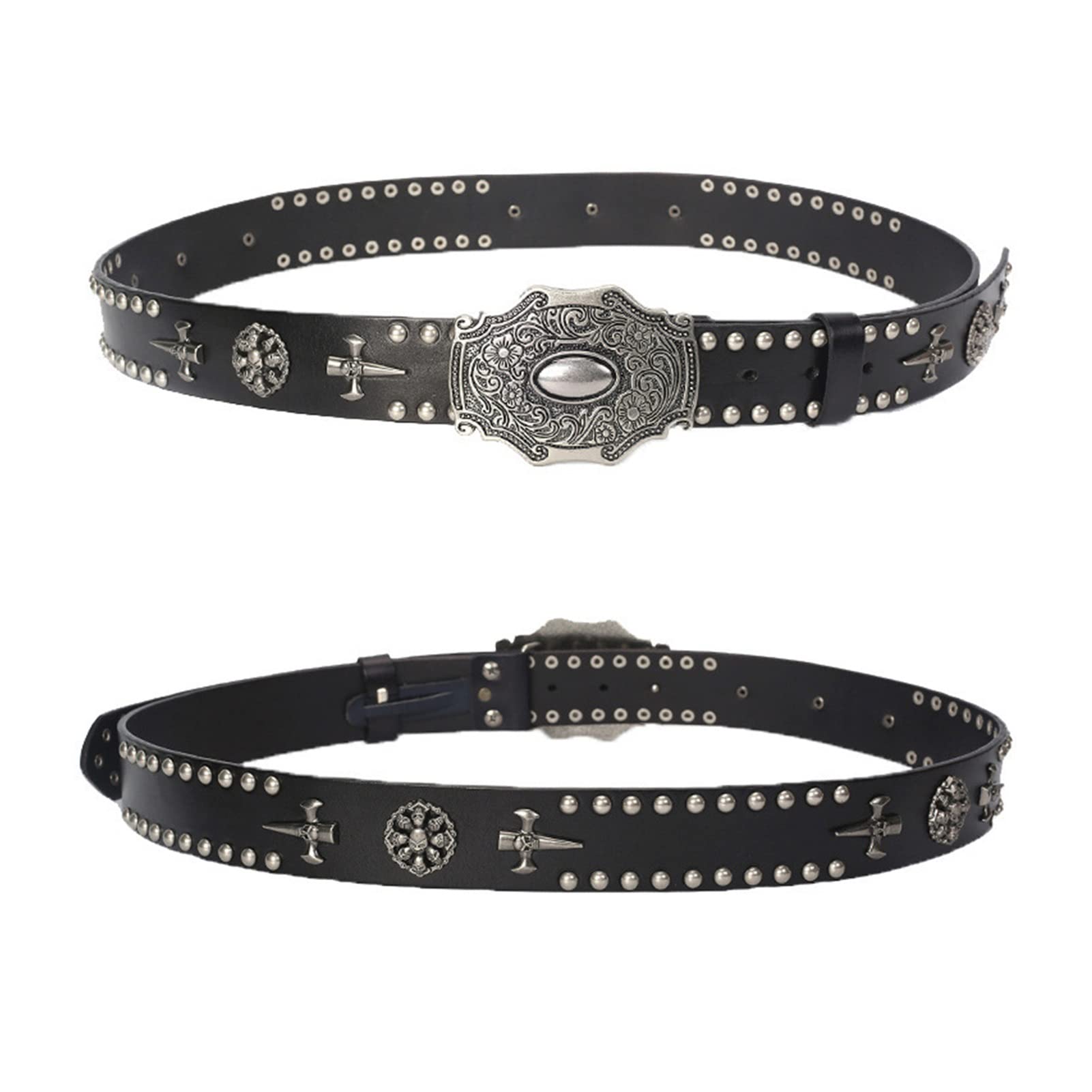 Cinture da Uomo, personalità Nuova Cinghia Punk, Cintura in Pelle Strato for Uomo e Donne, Cintura Hip Hop a Fibbia Liscia (Color : Nero, Size : 120)