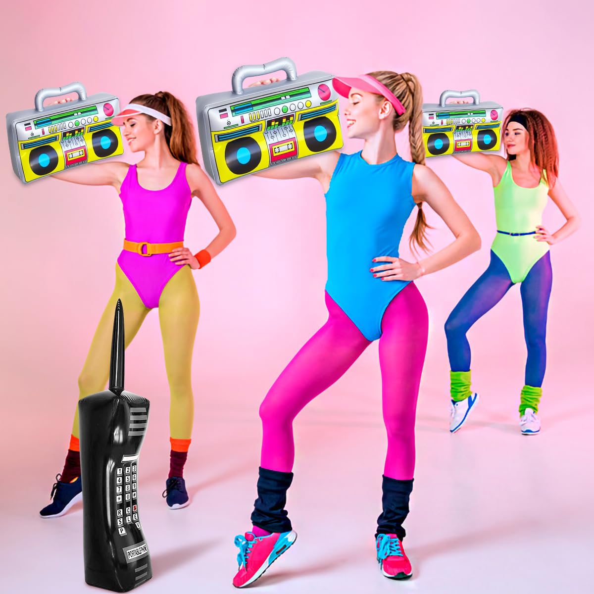Nadmuchiwane instrumenty, zabawka, nadmuchiwane radio w stylu lat 80-tych i 90. XX wieku, akcesoria karnawałowe, na imprezę w stylu retro, hip-hop, rekwizyty do rocka