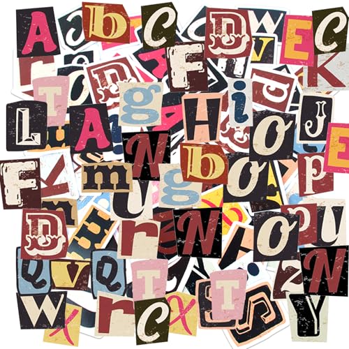 GWAWG 104 Stück Vintage Buchstaben Aufkleber Selbstklebend Wasserdicht Vinyl Aufkleber für DIY Scrapbooking Schilder Briefkästen Reiseetui Dekoration Kunst Handwerk