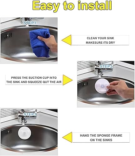 Miniatura 3 de Paquete de 2 soportes de esponja, soporte de esponja de cara sonriente para cocina, baño, fregadero, instalación de ventosa, organizador de esponja