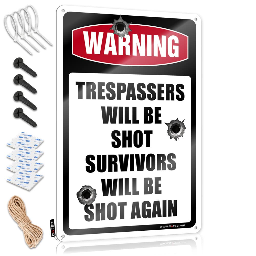 Coffee Sign Decor Warning Trespassers Will Be Shot Survivors Will Be Again Tin Sign Drinking Signs Funny Tin Metal Decor(30X40CM)