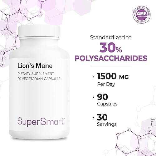 Miniatura 5 de Supersmart - Melena de león 1500 mg por día (alta resistencia) - 30% polisacáridos - Extracto de melena de león 8:1 - Suplemento de hongo Hericium
