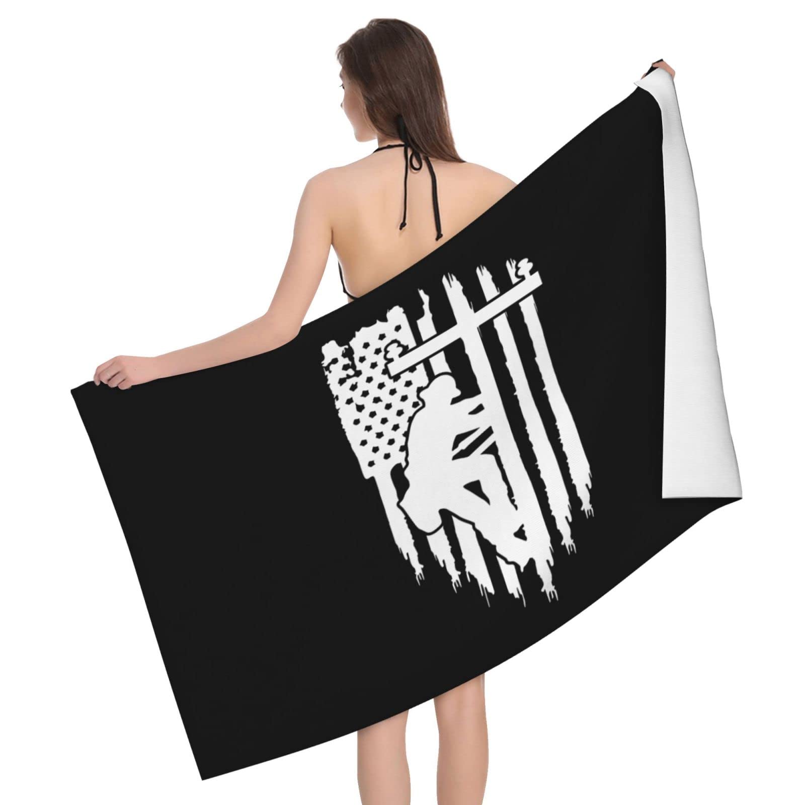 Lsjuee Lineman American Flag Beach Towel Absorb Water Quick Dry Bath Towel, for Beach, Swimming Pool, Camping