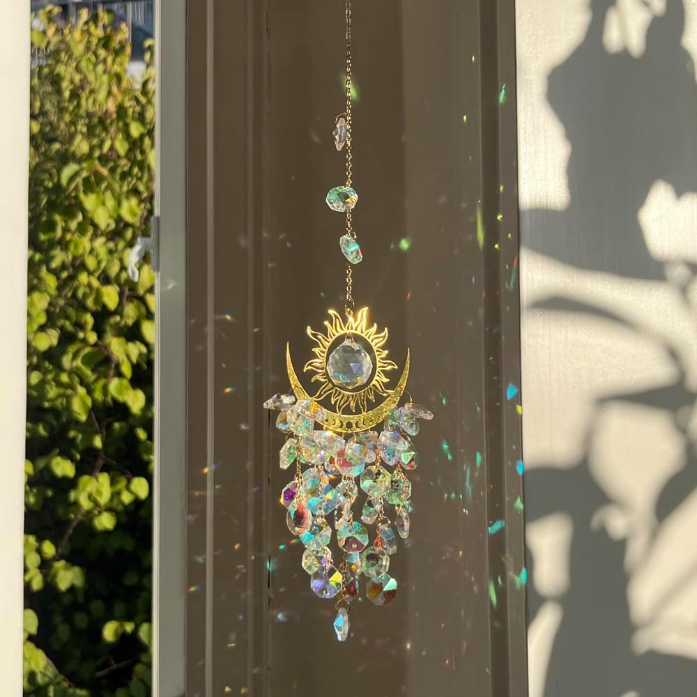 Crystal Suncatcher, Colorful Suncatchers with Chain Pendant Hanging Indoor Outdoor Rainbow Maker for Window Home Garden Christmas Day Party Wedding Decoration