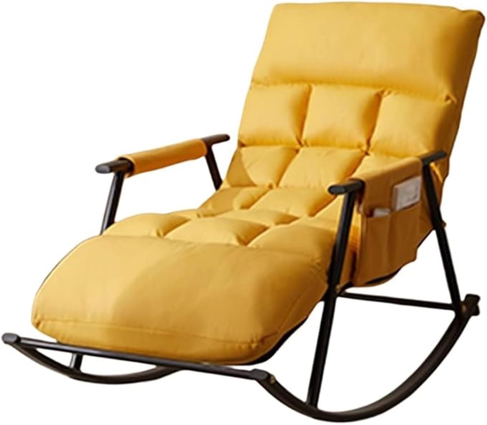 YXCUIDP Rocking Chair Glider Rocker Chair Living Room Lounge Accent Chair with Storage Pocket, Arbon Steel Frame,Soft Cushion Bedroom Rocking Chair(Yellow)