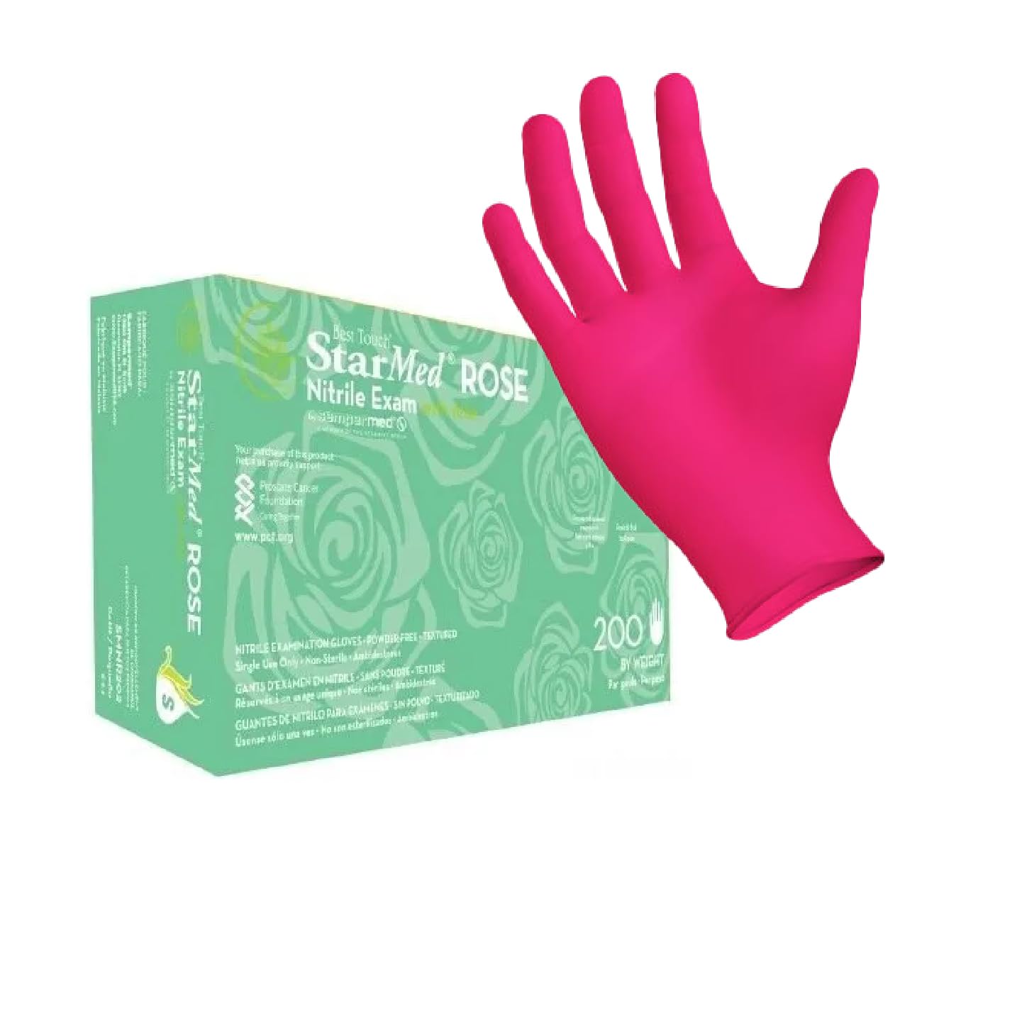 Sempermed SMNR202 StarMed Rose Nitrile Glove, Powder-Free, 3.5 mil, Small, Pink, Pack of 200