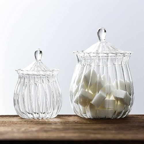 Miniatura 4 de Tarro de azúcar de vidrio transparente a rayas retro tarro de aperitivos tarro de almacenamiento de alimentos con tapa