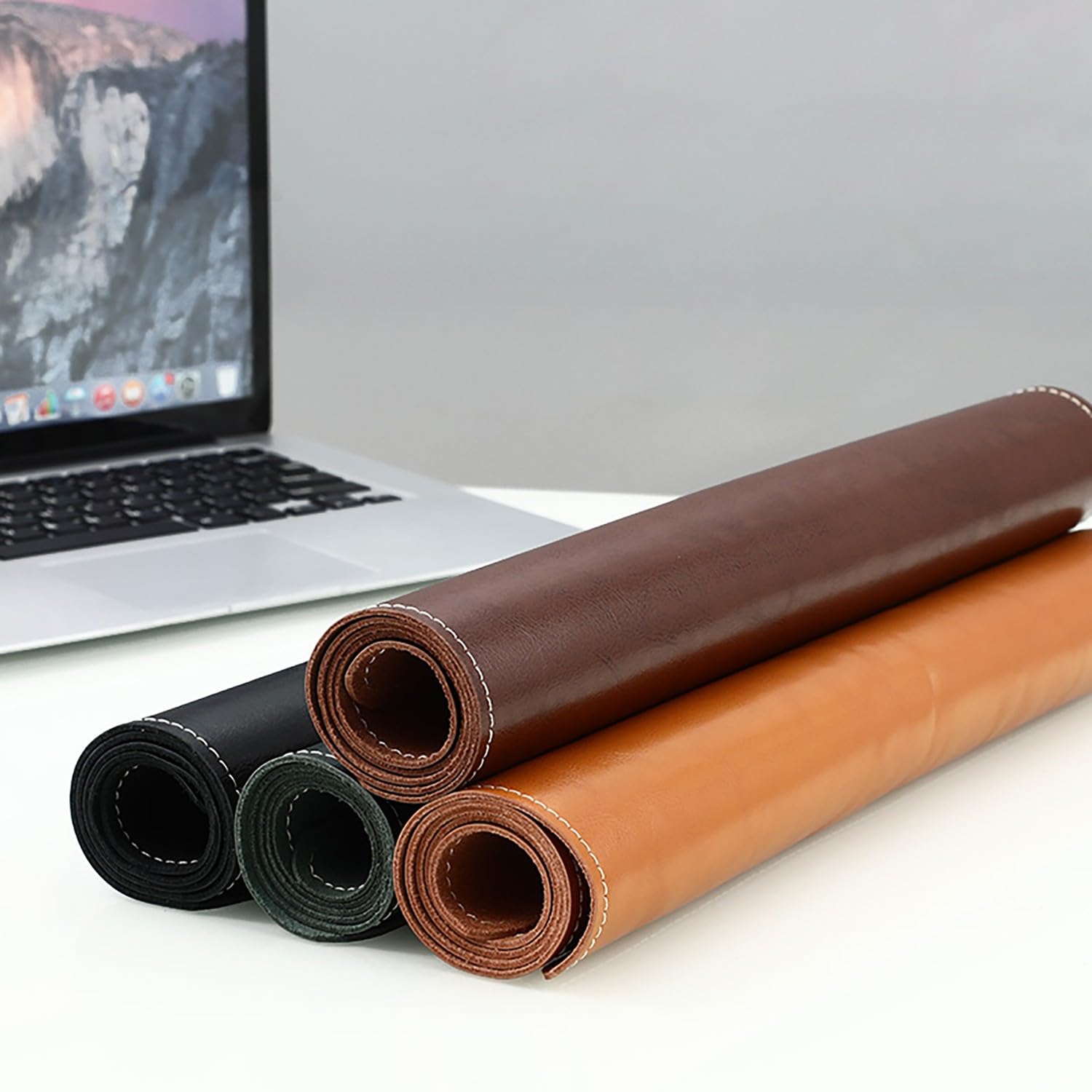 Vintage Schreibtischunterlage aus echtem Leder, Rutschfestes Mauspad für Laptop und Büro multifunktionales Schreibpad, Große wasserdichte Schreibtischunterlage für Homeoffice und Café(Coffee,80x40cm)