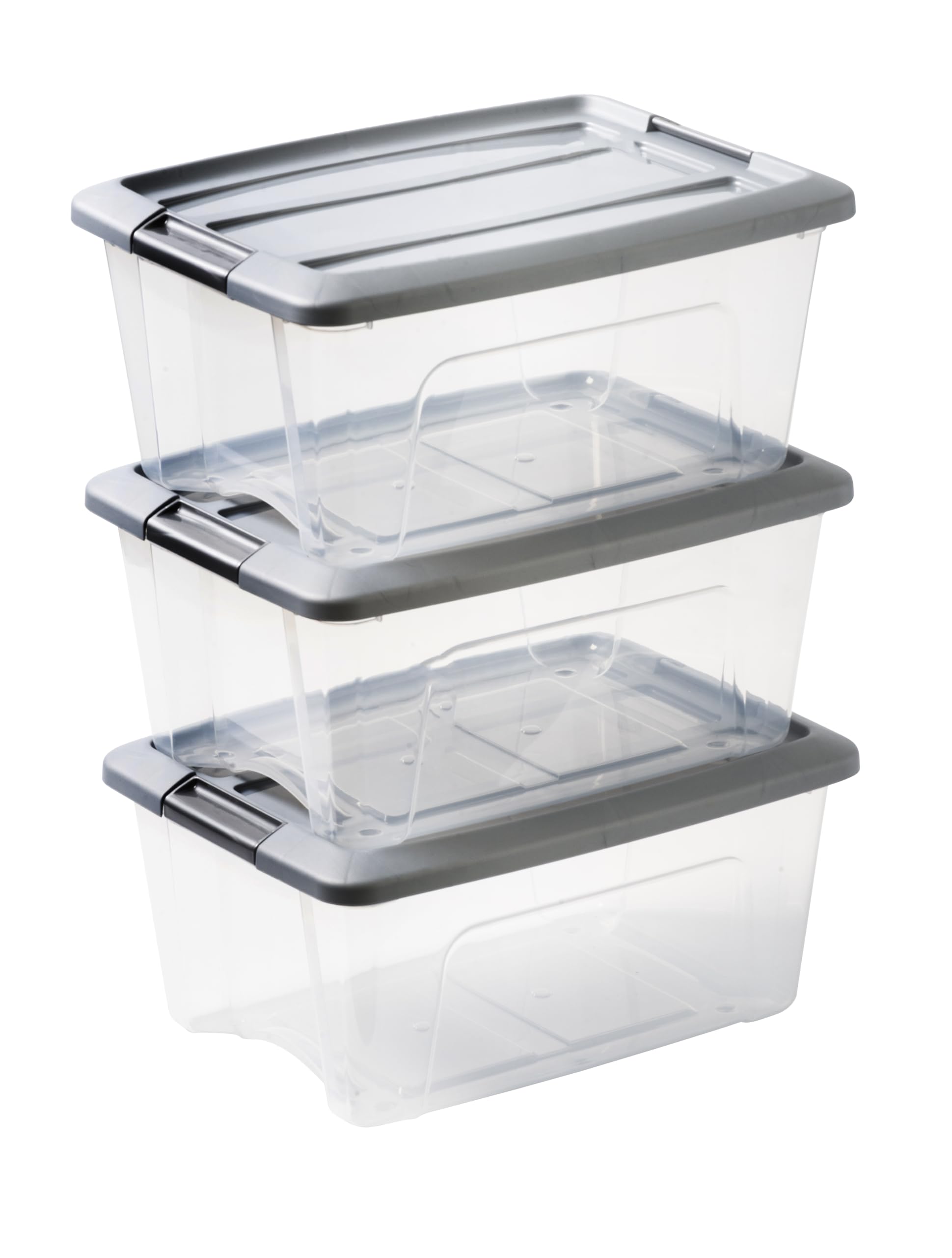 Iris Ohyama Aufbewahrungsboxen mit Deckel, 15L, 3er-Set, Silber, Sicherer Verschluss, Stapelbar, Griffe, Schlafzimmer, Schrank, Büro, Organisation, BPA-freies Plastik, Ordnungsboxen, NTB-15