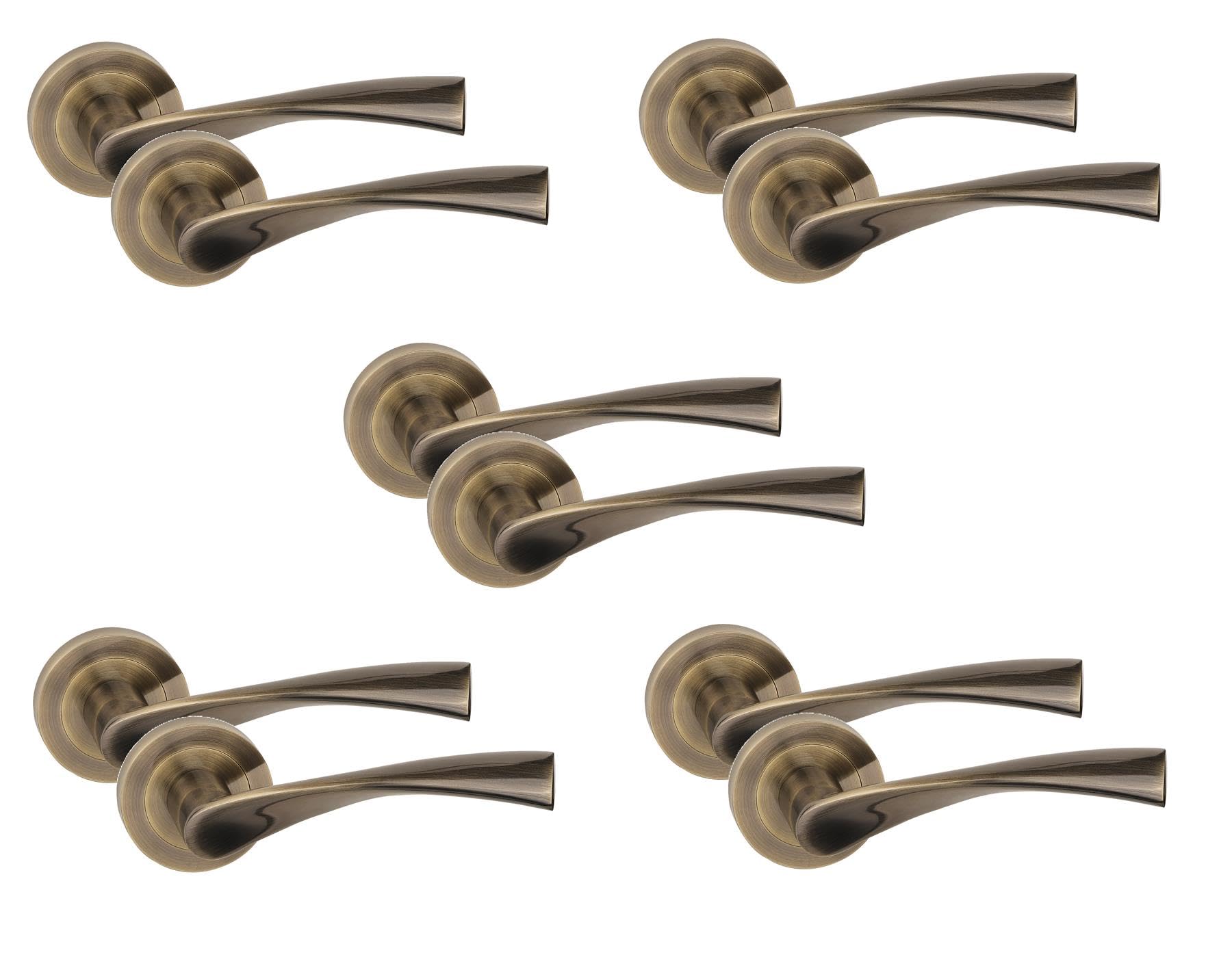 Golden Grace Astrid Classic Door Handle Set - Antique Brass - 5 Pack