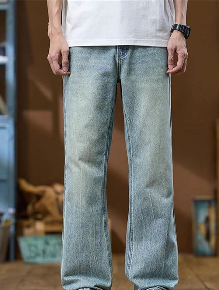 Mens Flared Jeans Loose Fit Vintage Streetwear Lightweight Casual Washed Denim Pants3