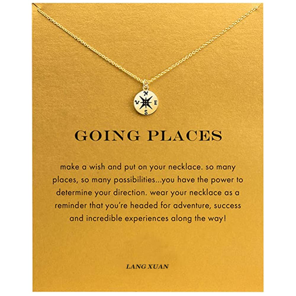 LANG XUAN Friendship Anchor Compass Necklace Good Luck Elephant Pendant Chain Necklace with Message Card Gift Card