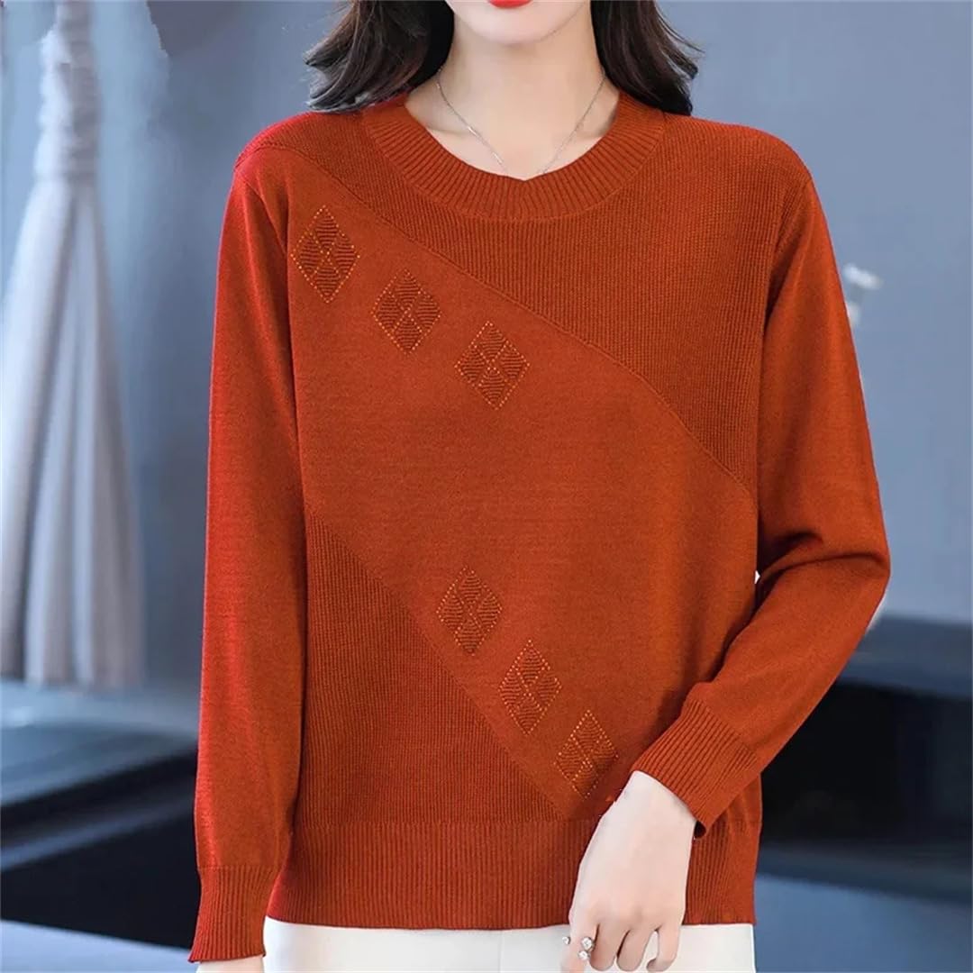 Maglione da donna lavorato a maglia con scollo rotondo allentato sottile pullover in stile occidentale