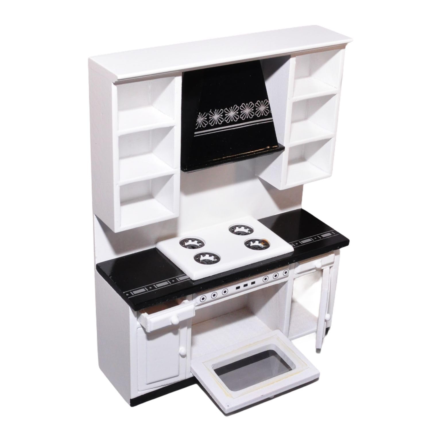 Dolls House Luxury Kitchen Set, 1:12 Scale, Black and White, Double Sink Unit, Oven and Hob Unit, Free-Standing Island - Image 4