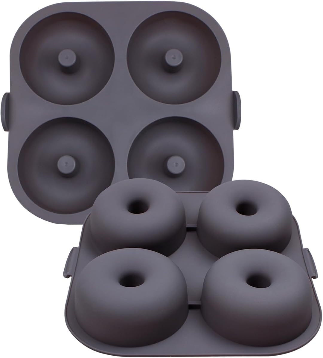 Molde de silicona para donas para hornear, molde de 4 cavidades | Silicona antiadherente, diámetro de cavidad de 8,5 cm, diseño de fácil liberación, apto para horno, molde para bagels y bollos