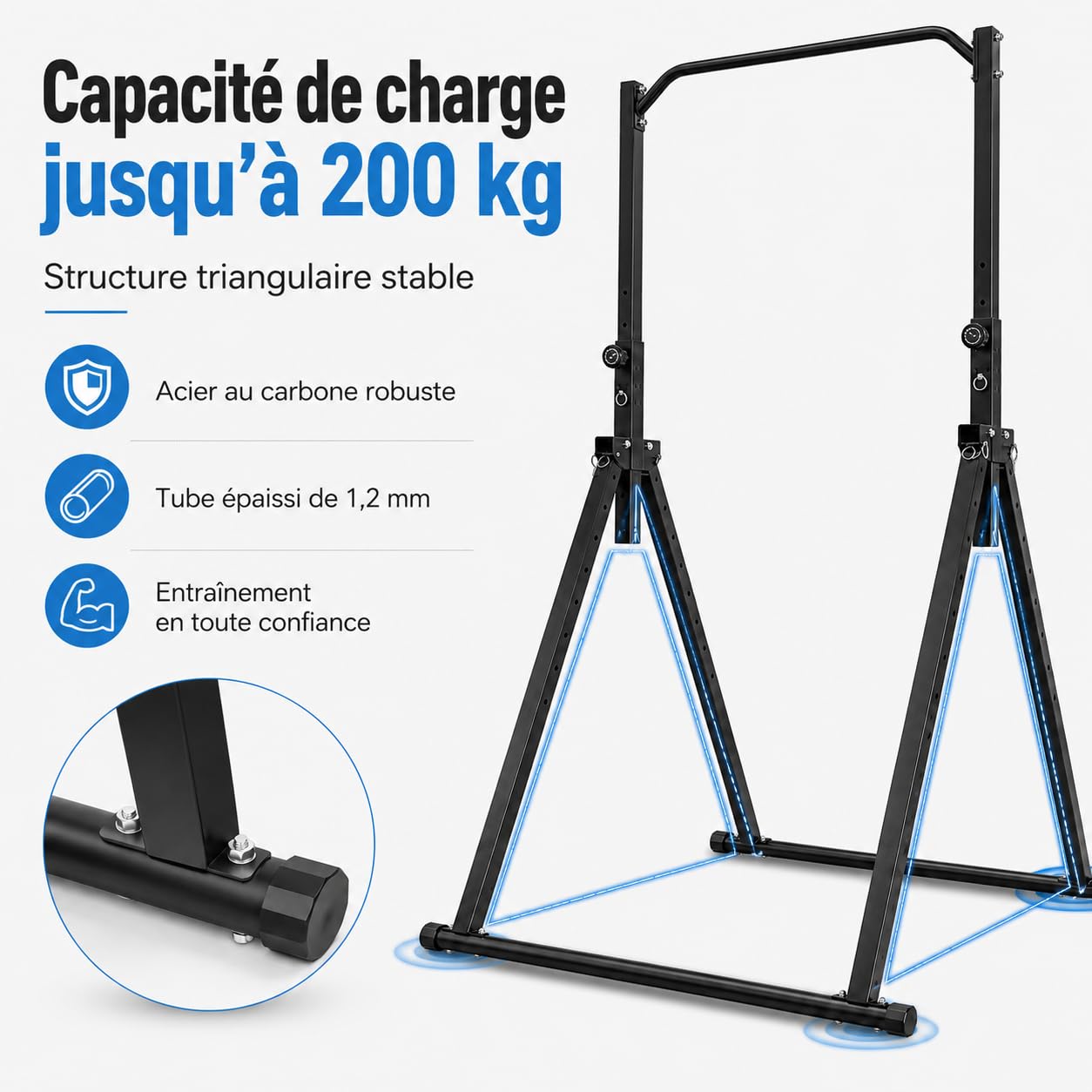 Barre de traction barre de gymnastique intérieure pliable en acier au carbone - Hauteur réglable de 175 à 230 cm - Pour adultes ou enfants - Charge maximale : 200 kg