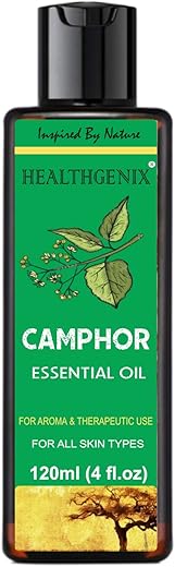 HEALTHGENIX Camphor Essential Oil – 120ml | Free Rose Water – 60ml | Camphor Oil For Strengthens Hair Roots, Skin Itching, Soothes Burns & Diffuser |