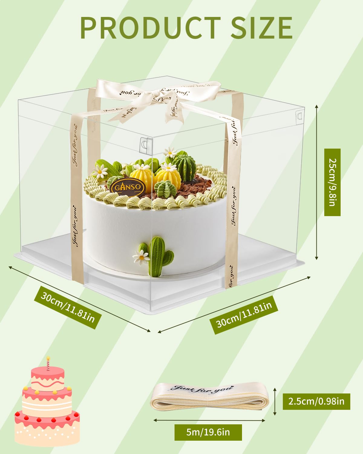 VEGOATY Lot De 2 Boîtes à Gâteau Transparentes 30 X 30 X 25 Cm | Boîte