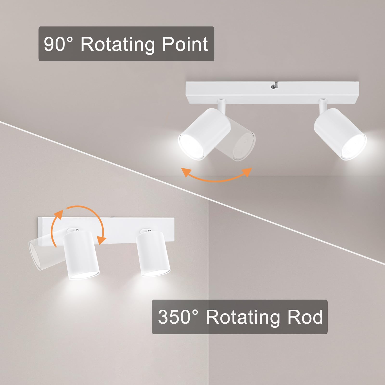 Ketom Lampada Faretti da Soffitto Orientabili, GU10 Faretti LED da Soffitto Bianco, Moderna Plafoniera LED Faretti 2 Luce, Faretto da Parete Interno per Barra, Cameretta, Cucina, Senza Lampadina