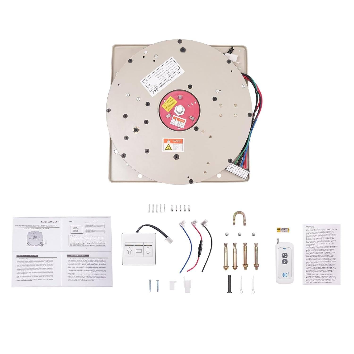 Jozyjul Multicolor 2 In 1 Electric Chandelier Hoist, Chandelier Hoist Lifter System W/Remote Control And Wall Switch, Electric Motor Villas Pendant Lamps Lifter For High-Altitude Lamp Cleaning 250Kg