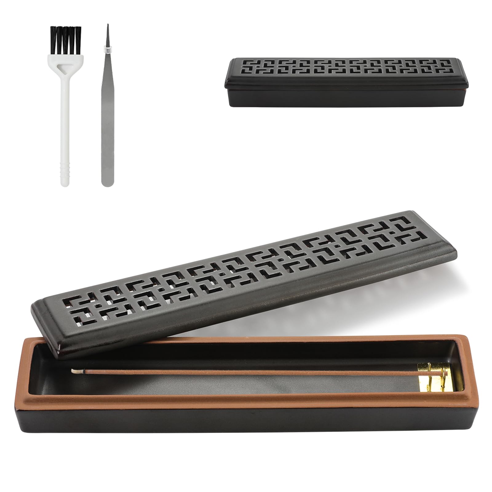 CEREMONY Horizontal Incense Holder, Safe, Stylish, Ceramic, Stainless Steel Net, Portable Incense Burner, Incense Stick, Study Room/Meditation, Sleeping, Buddhist Altar, Tea Ceremony, Home Decoration,