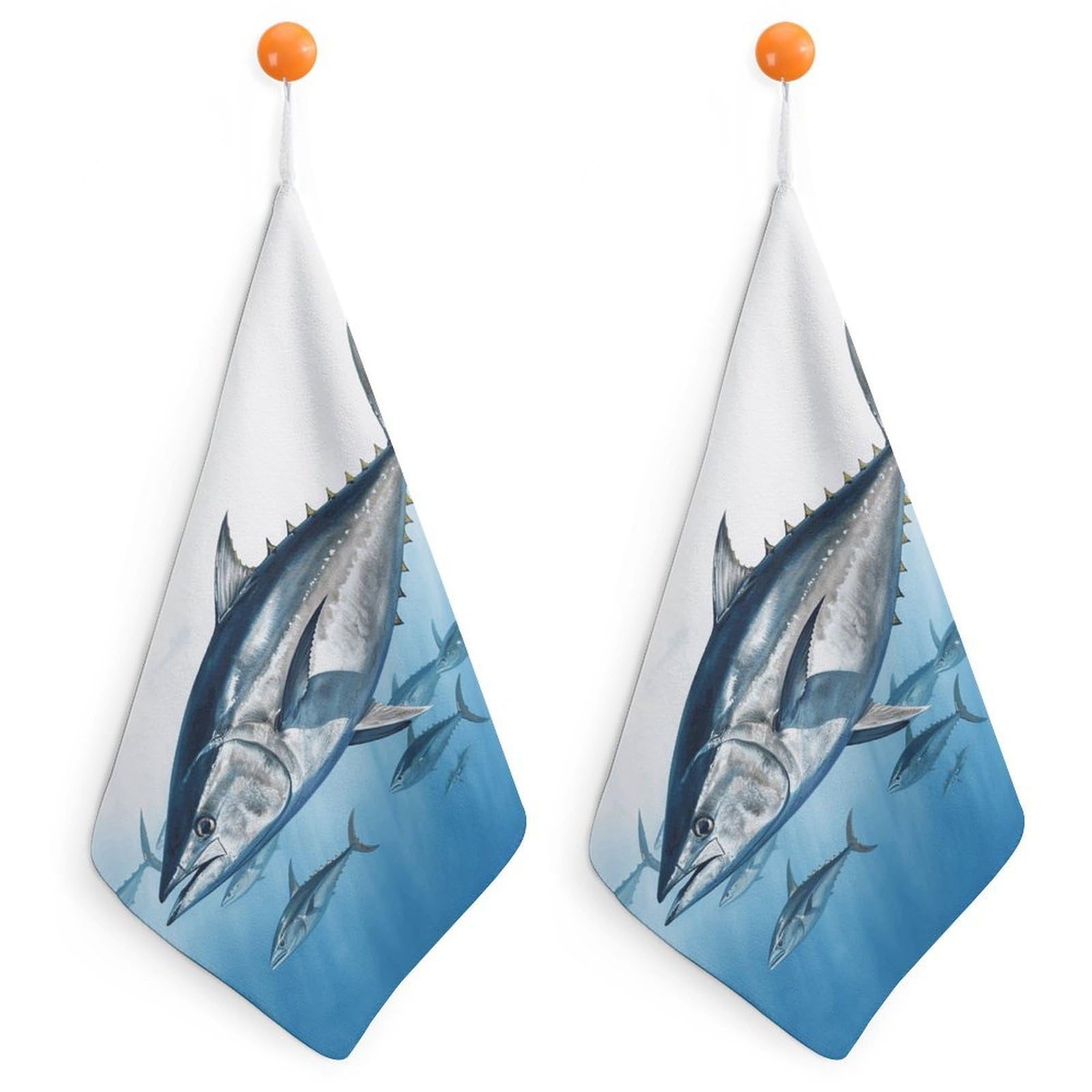 FodPand Bluefin Tuna Thunnus Hand Towels with Hanging Strap Fade Resistant Reusable Face Cloths Premium Dish Cloths Absorbent Washcloth Soft Small Towels for Kitchen Bathroom 11x11in