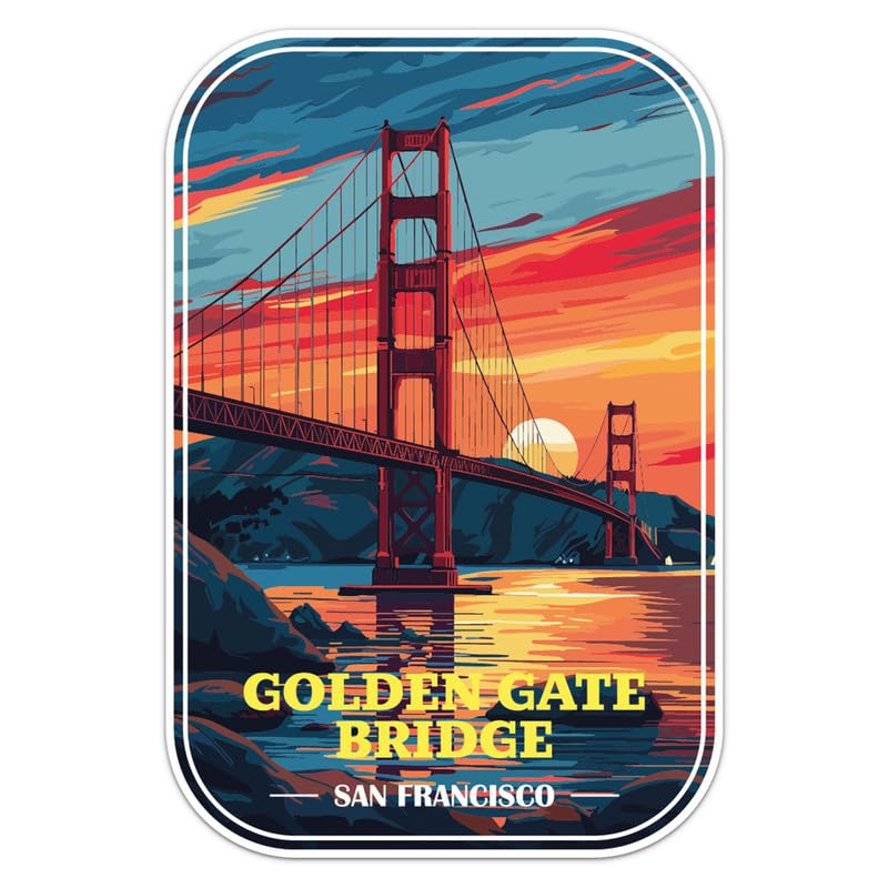Generic San Francisco Golden Gate Bridge Sticker - Waterproof Durable Adhesive UV-Resistant Vinyl Decal for Car Bumper, Laptop, Water Bottle, Wall, and Window, Size - 3'' Longer Side