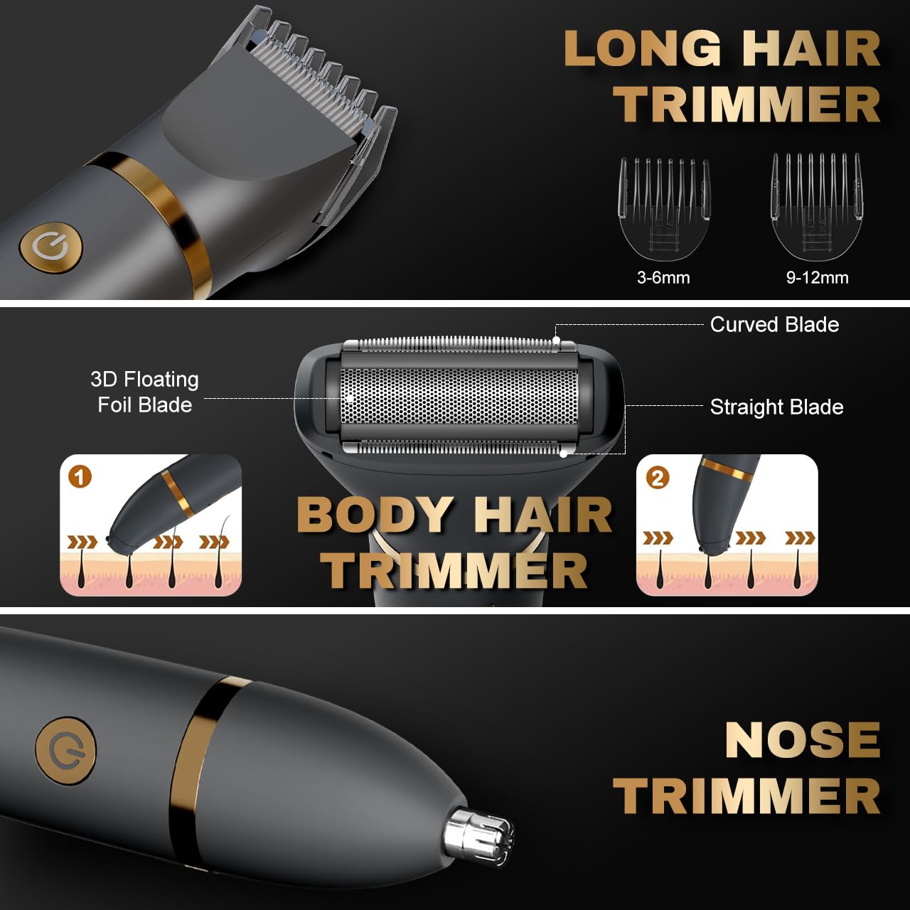 Scttomon Intimrasierer Body Groomer Shaver Trimmer für Männer Körperhaartrimmer Rasierer Herren Intimbereich Nasenhaartrimmer Körperrasierer LCD-ANZEIGE Wasserdicht Nass/Trocken Foil Shaver 3 in 1