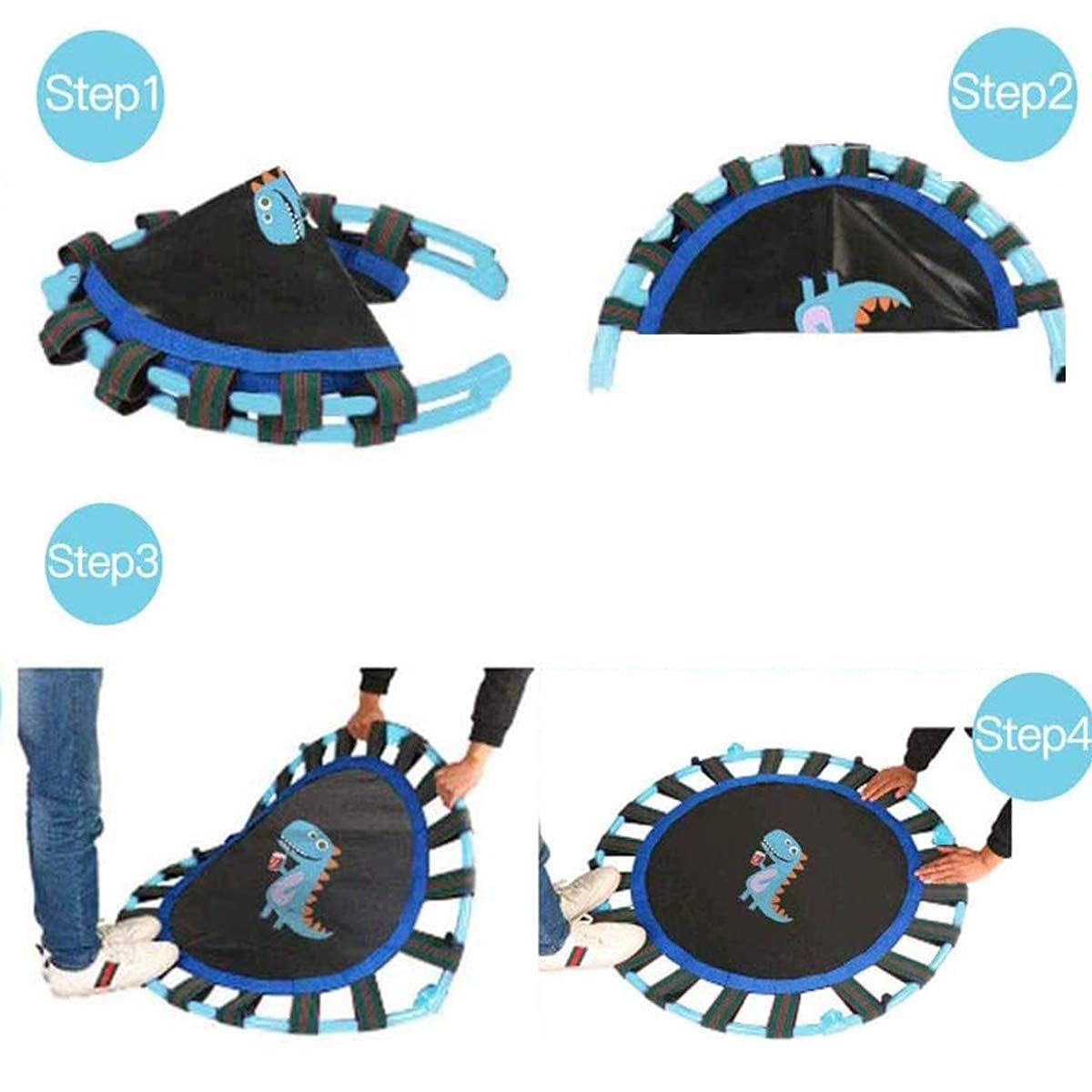 38'' Kids Trampoline Mini Foldable Fitness Noise-Free Trampoline with Adjustable Handrail and Safety Padded Cover Exercise Foldable Bungee Rebounder Indoor Outdoor Garden Use