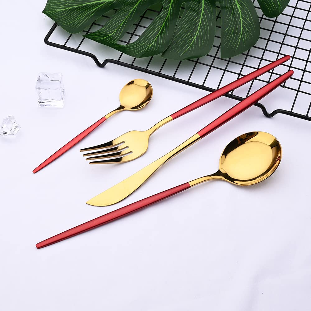 Ensemble de couverts en argenterie, 30 pièces, ensemble vaisselle, miroir, fourchette à gâteau aux fruits brillants, acier inoxydable for la cuisine, doré