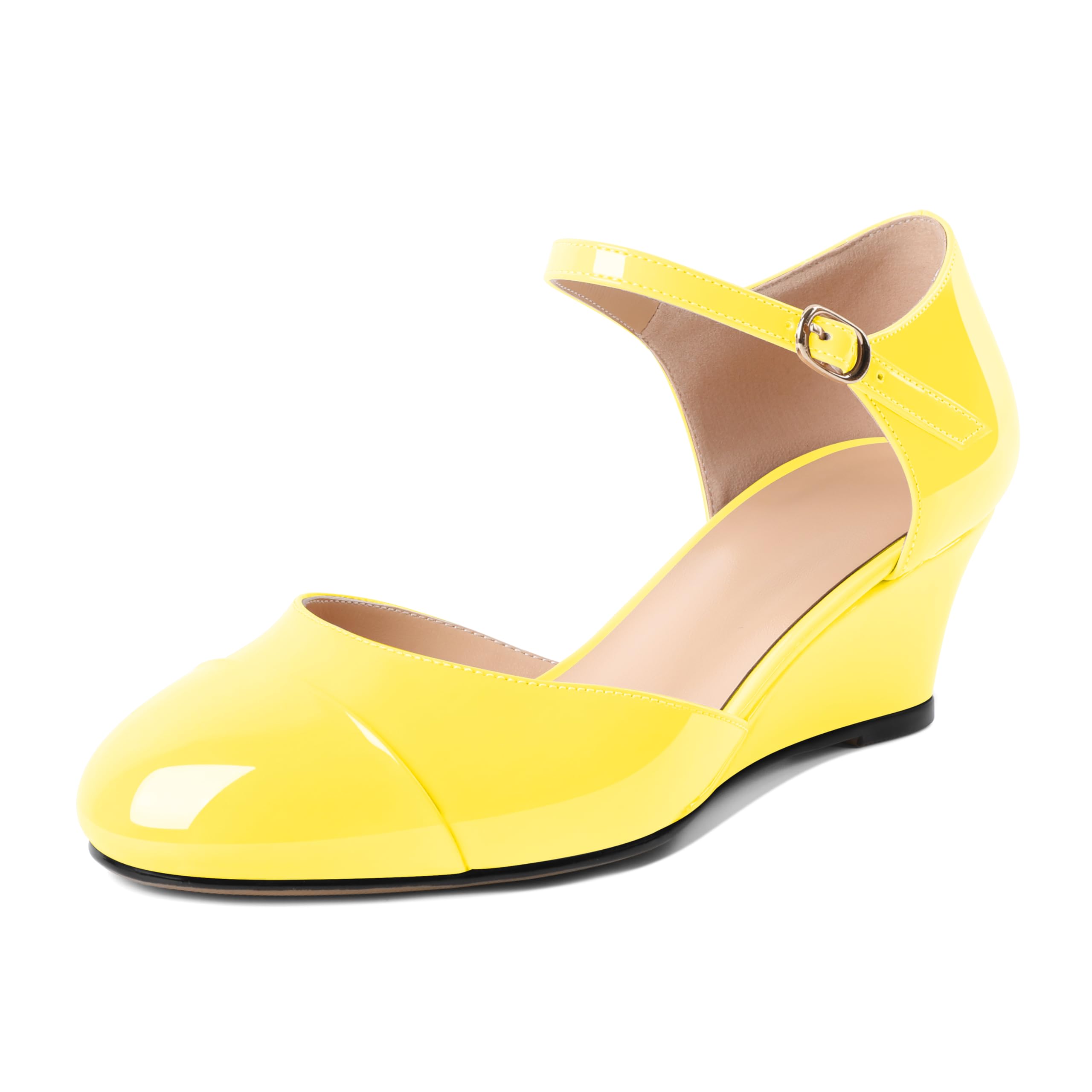 Womens Wedges Mary Jane Round Toe Ankle Strap Wedge Low Heel Dress Shoes Pumps for Women 2 Inches