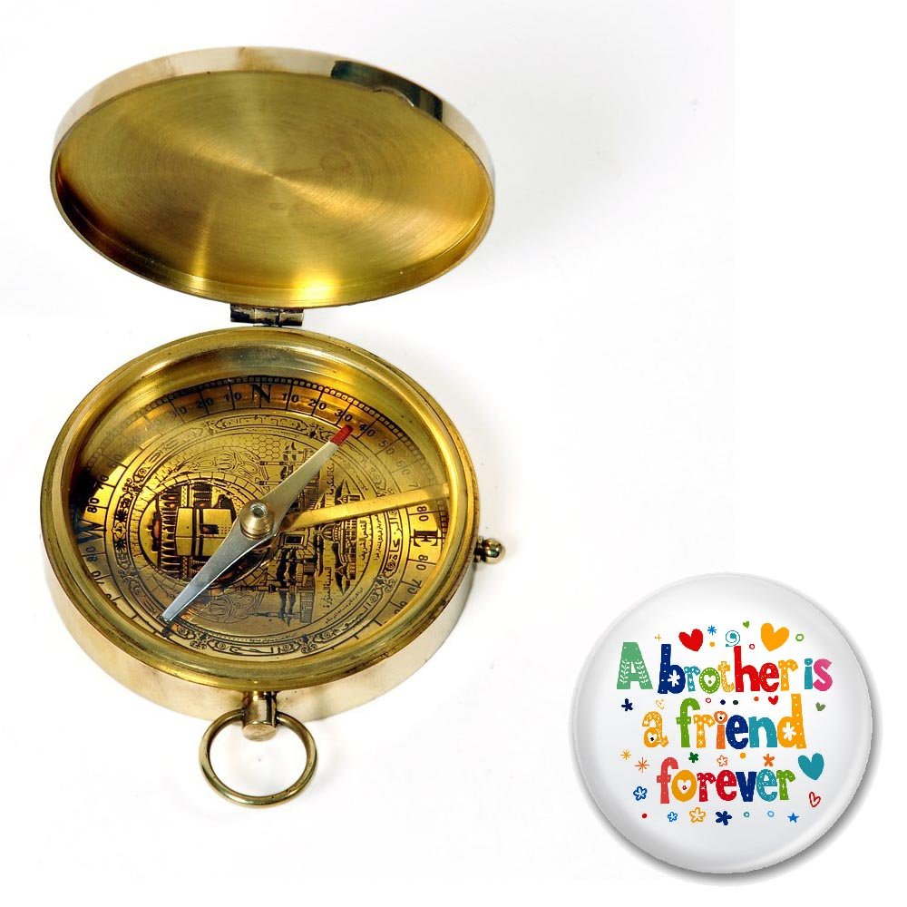 Little India Travel Aid Real Brass Flat Compass with Lid (7.62 cm x 7.62 cm,HCF324)-picture-13