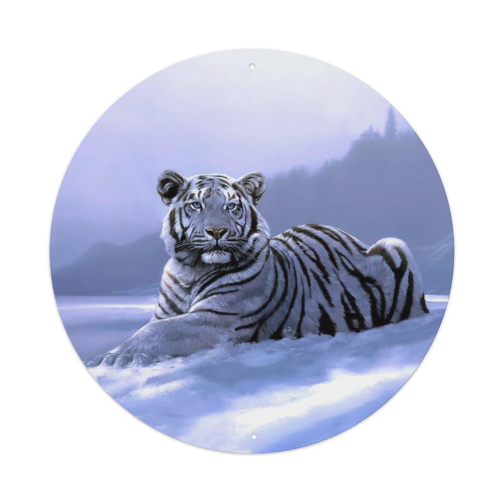White Tiger Snow Forest Wildlife Portrait Metal Tin Sign