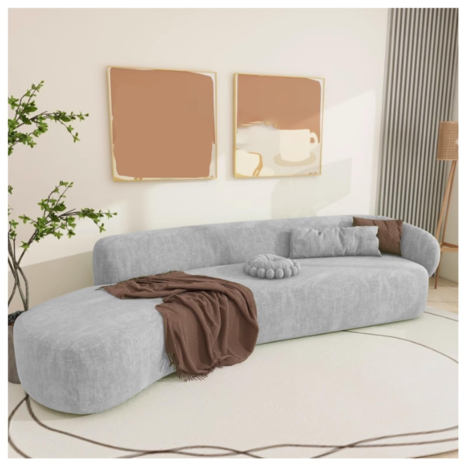 GVXOX Semi-Circular Curved Sofa Cover, Stretch Chenille Curved Couch Cover, Cloud Sectional Sofa Slipcover, Machine Washable(Light Gray,XL(235-300cm))