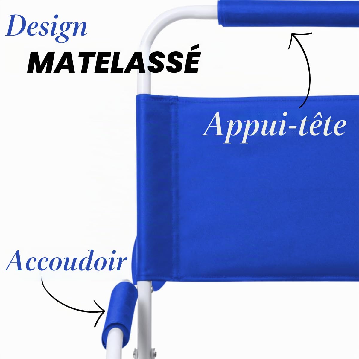 Fora Chaise Pliante inclinable pour Plage - Structure métallique Blanche, Assise en Polyester 600D renforcé, Rembourrage sur Les accoudoirs et la tête, Design léger avec poignée intégrée