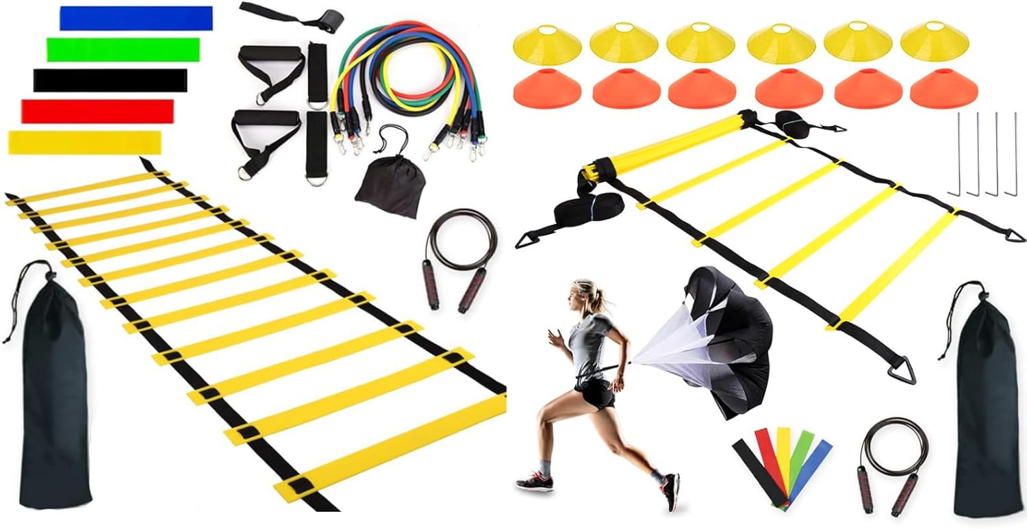 Agility Ladder Training Equipment - Speed Trainlng Gear, Adjustable Sports Set | Complete Soccer Practice Equipment, Foldable Workout Kit for Athletes, Endurance Tralning Tools for Kids Adults