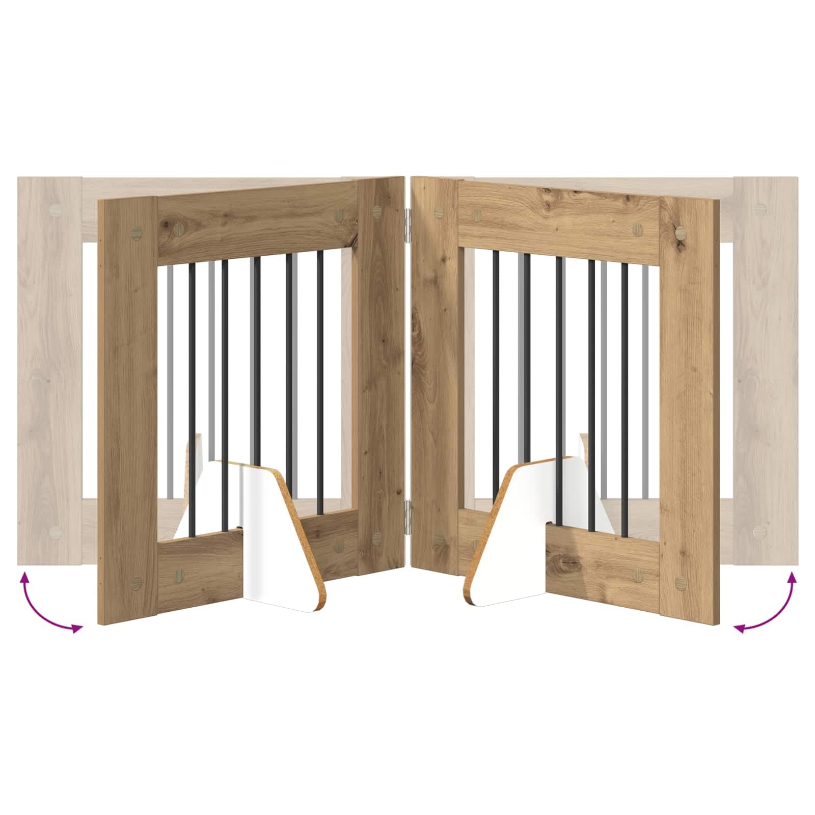 Puerta para perros con soporte, 2 unidades, roble Artisan, 60 x 60 cm, plegable, plegable, modular, ampliable, para interior y exterior, protección y cierre seguros