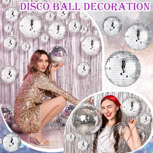Image of MTLEE 20 Pcs Disco Balls Decorations Assorted Size Party Decor Disco Ball Ornaments Mirror Mini Large Hanging with Rope for Wedding Festival Stage Prop(8,6,4 Inch)