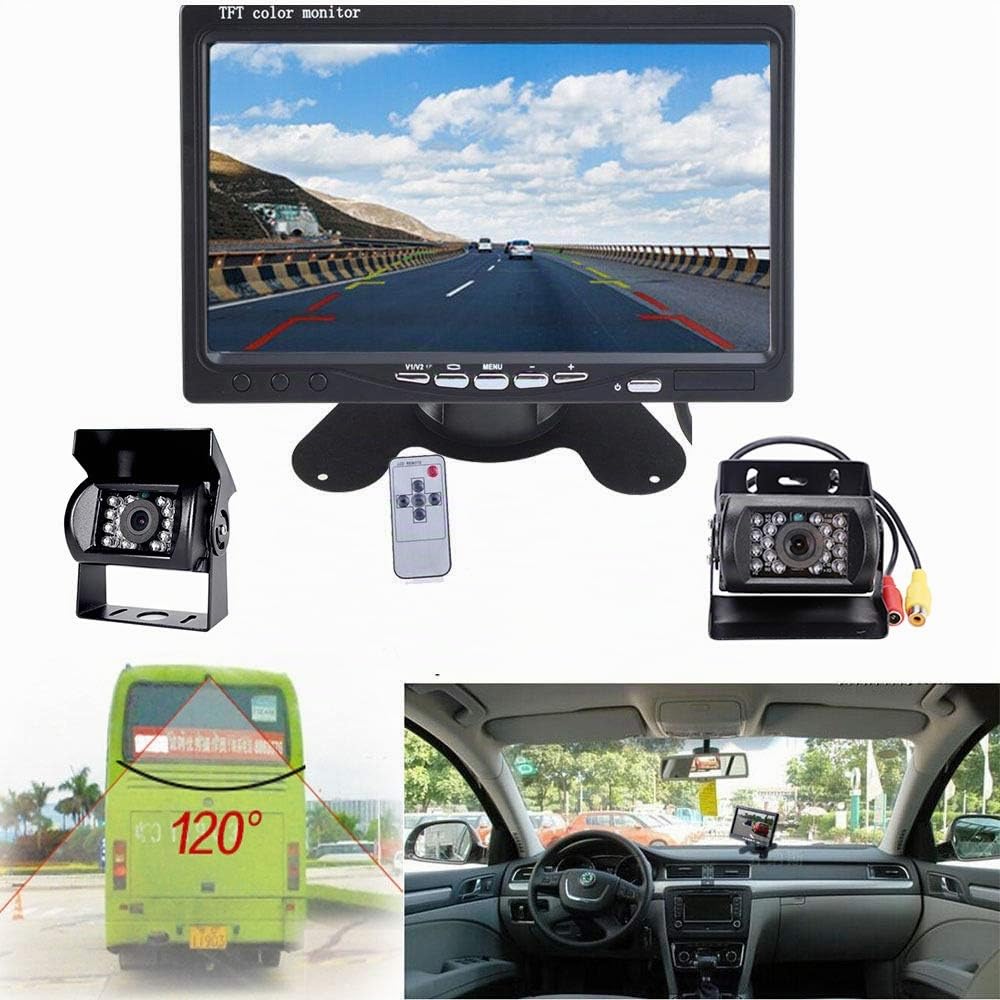 YYKJ Cámara Marcha Atrás para Coche, Cámara de Visión Trasera Impermeable IP68 con Visión Nocturna + Monitor de Visión Trasera de 4,3 Pulgadas y Cable de 33 pies para RV/Autobús/Camión/Remolque
