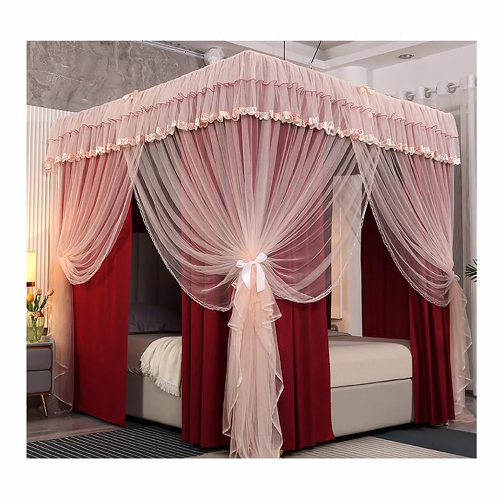 GJMSSMY bed tent，Red Pink Bed Canopy Mosquito net for Twin Queen King, Bedroom Decoration Bed Curtains, 100/120/135/150/180/200CM (Size : 100X200X195CM)