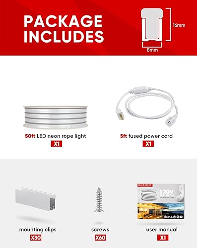 Miniatura 7 de Shine Decor Paquete de productos de control remoto con kit de luces LED de neón blancas de 49.2 ft50 pies