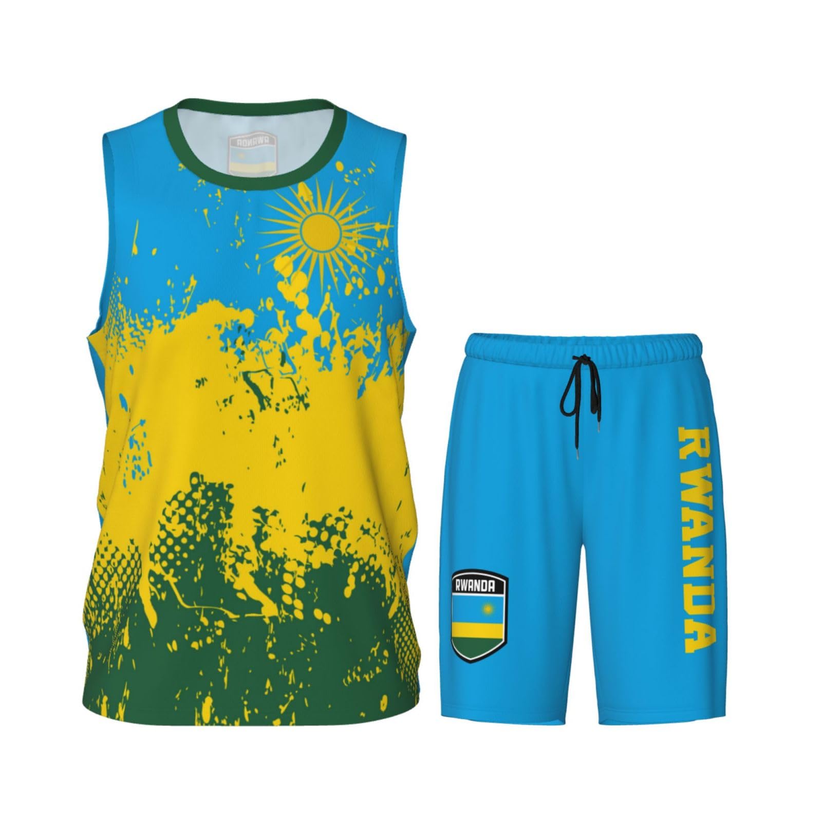 Rwanda Flag Grain (1) Basketball Jersey Uniform Suit for Men Adults Training Athletic Set