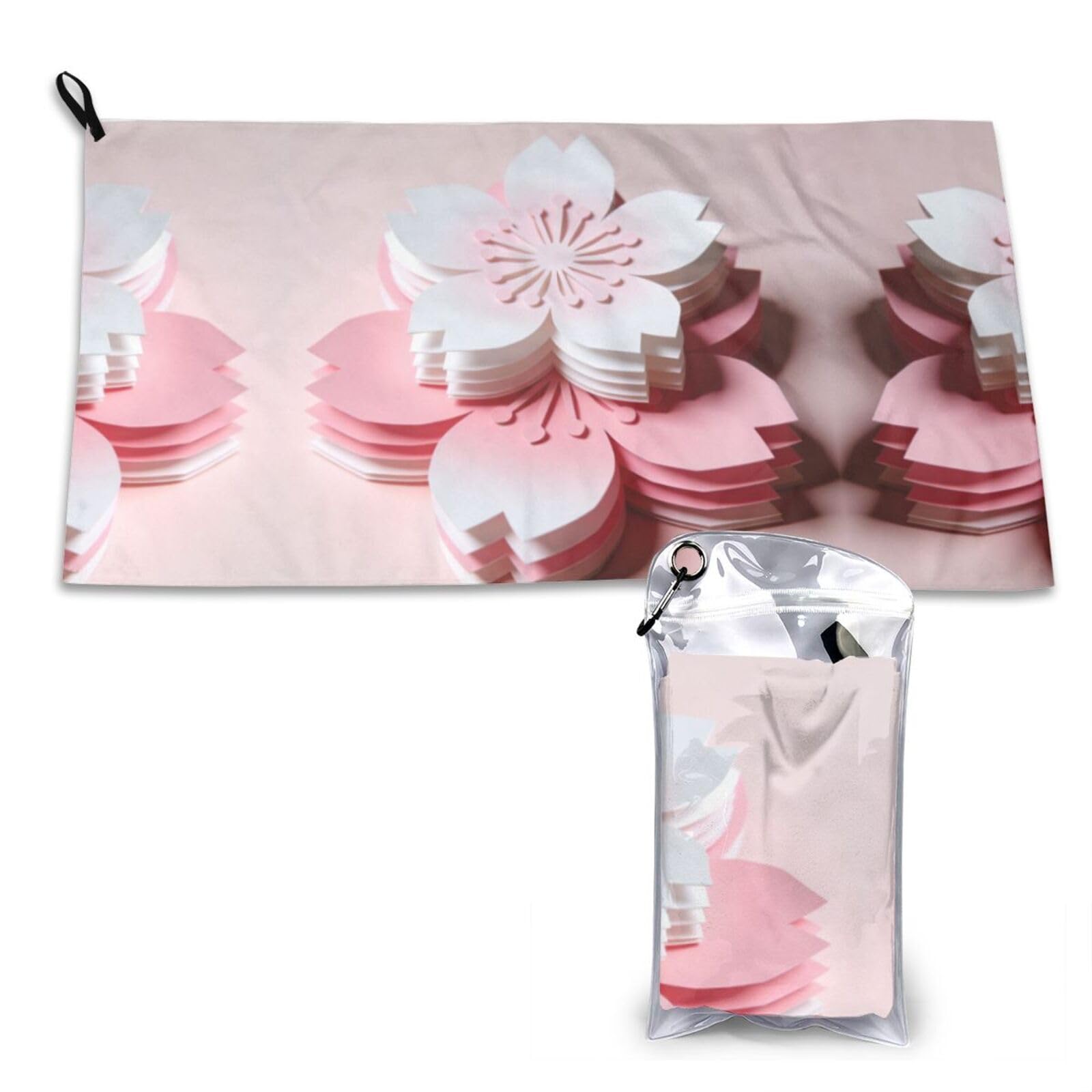 DUYKIMQW Layered Paper Cherry Blossom Print Quick Dry Towel 16x31.5in White