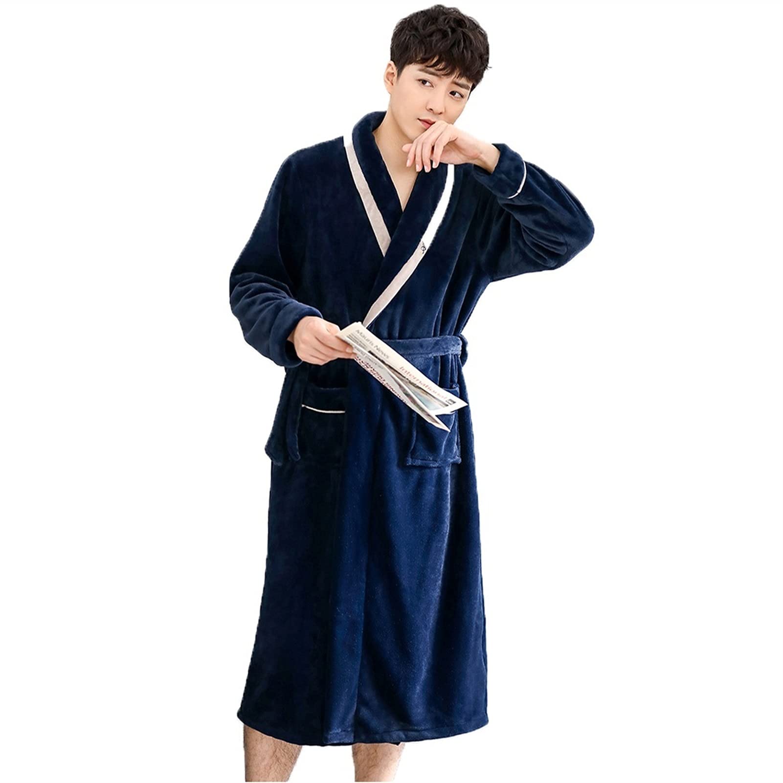 GHYUB Albornoz De Forro Polar para Hombre,Albornoz De Lleven De Franela De Lujo, Bata De Baño Caliente Y Acogedora De La Banda De Baño con Cinturón Formen Fleece Bathrobe SPA Bobe