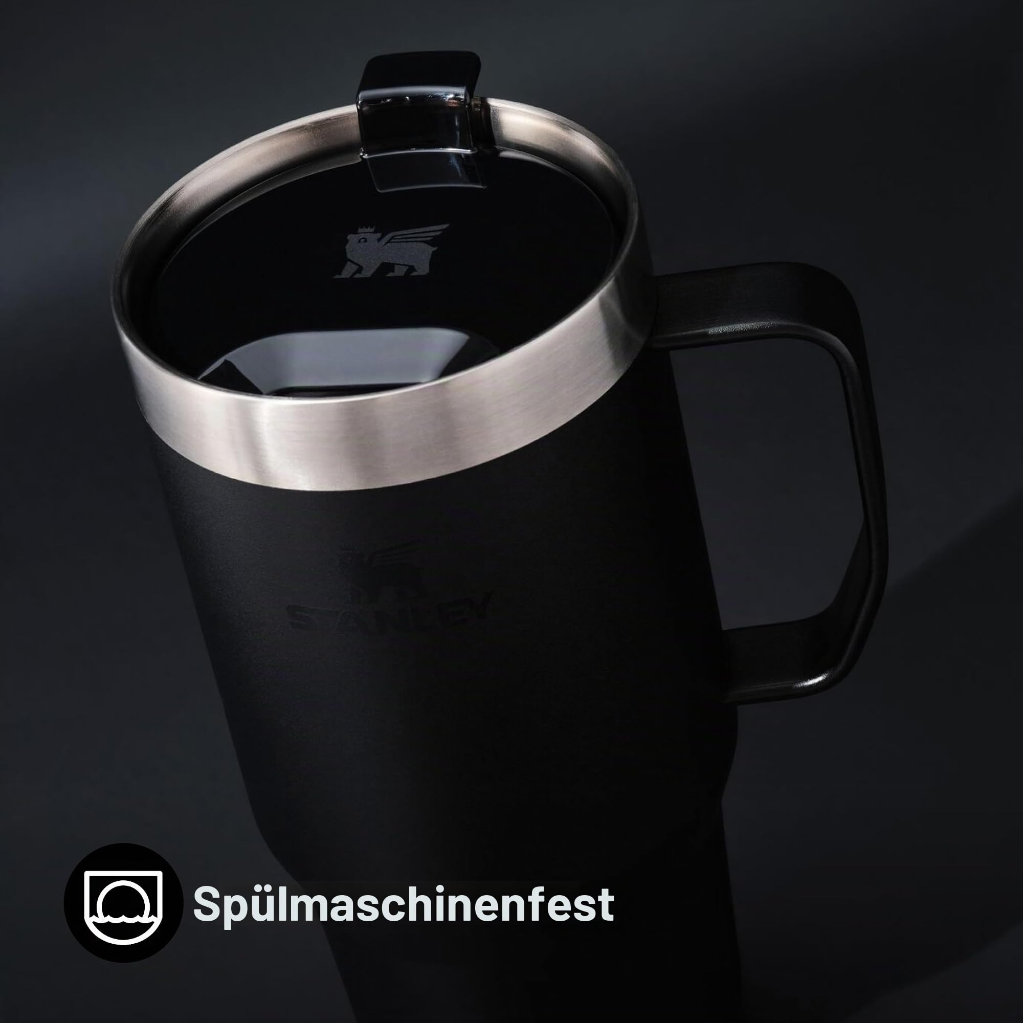 STANLEY 1913 Everyday Suburban Travel Mug 0.47L - Black | Hält 1,5 Std. heiß - Kühlt 5 Std. - 20 Std. eisgekühlt - BPA-frei - Spülmaschinenfest - Edelstahl