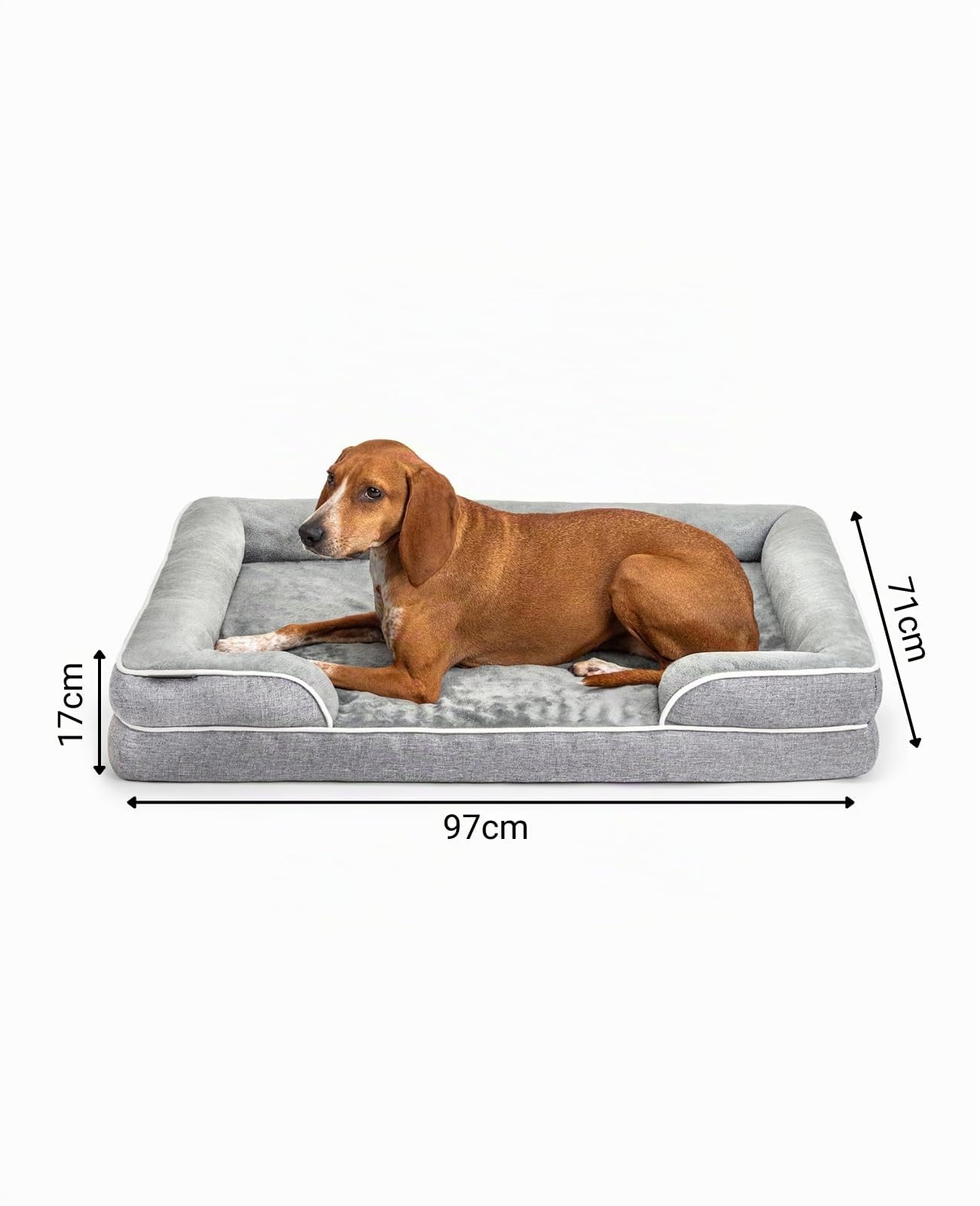 lionto Cama ortopédica para Perros con Borde Elevado, 97x71x17 cm, Cojín Resistente con Suave Franela, Funda extraíble y Lavable, Antideslizante, Apta para Perros Grandes, pequeños y Gatos, Gris