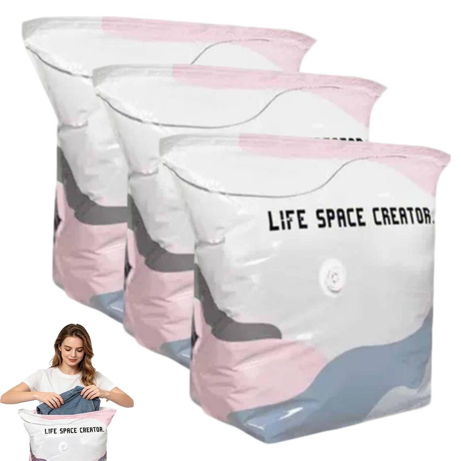No‑Pump Vacuum Storage Bags – Press & Seal, Extra Large Storage Bags, No Pump 3D Vacuums Storages Bag, Thickened Reusable Space Saver Vacuum Pack Bag for Travel and Home (3PC)