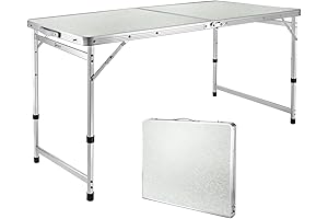 VILLEY Folding Camping Table, Portable Lightweight Outdoor Table for 4 with Adjustable Aluminum Legs