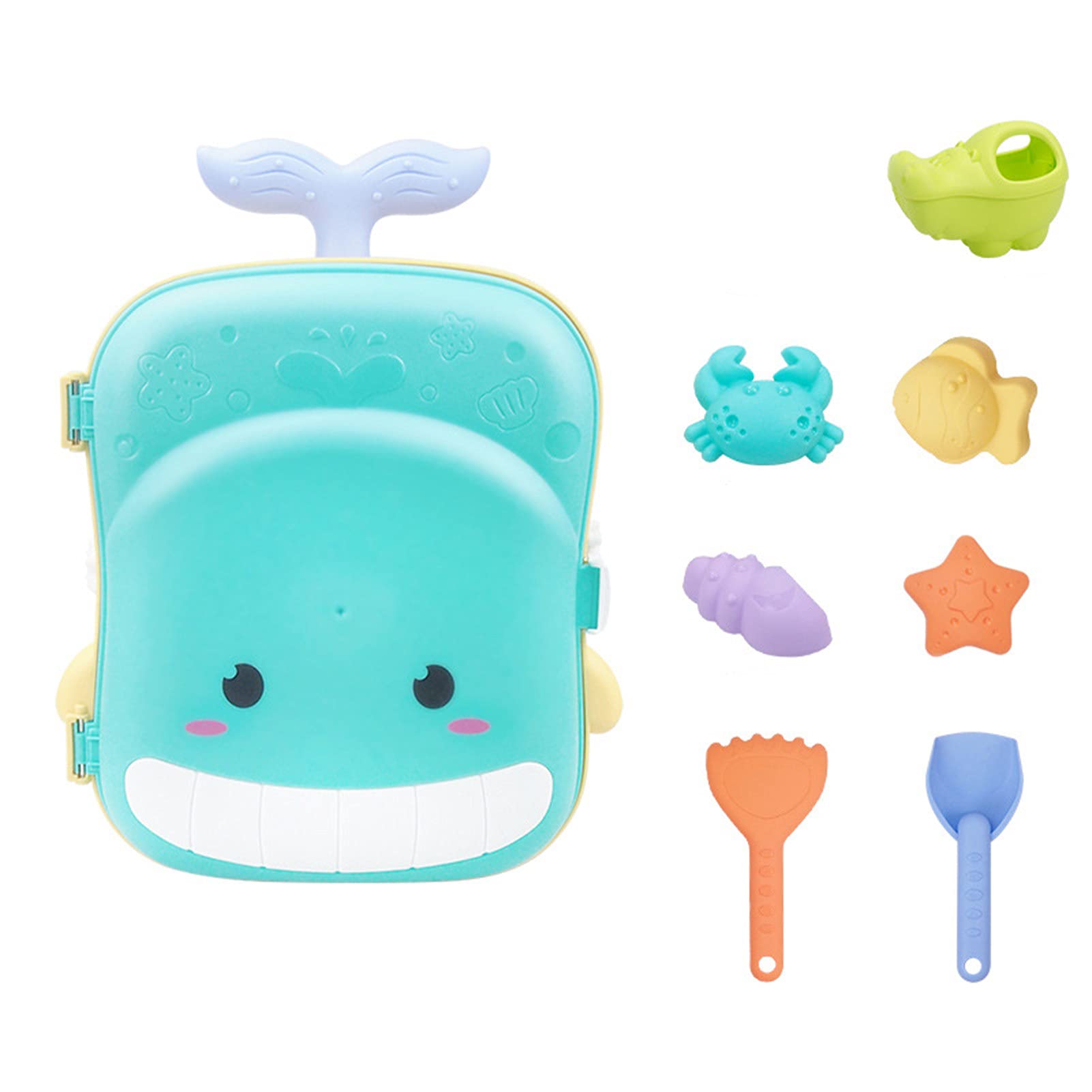 Beach Toys 8 Pcs Sand Toys,Creative Safe Plastic Sandbox Toys Set,Trolley Case,Crab Shovel,Summer Outdoor Sand Tools Kit for Boy Girl Kid-Sky Blue