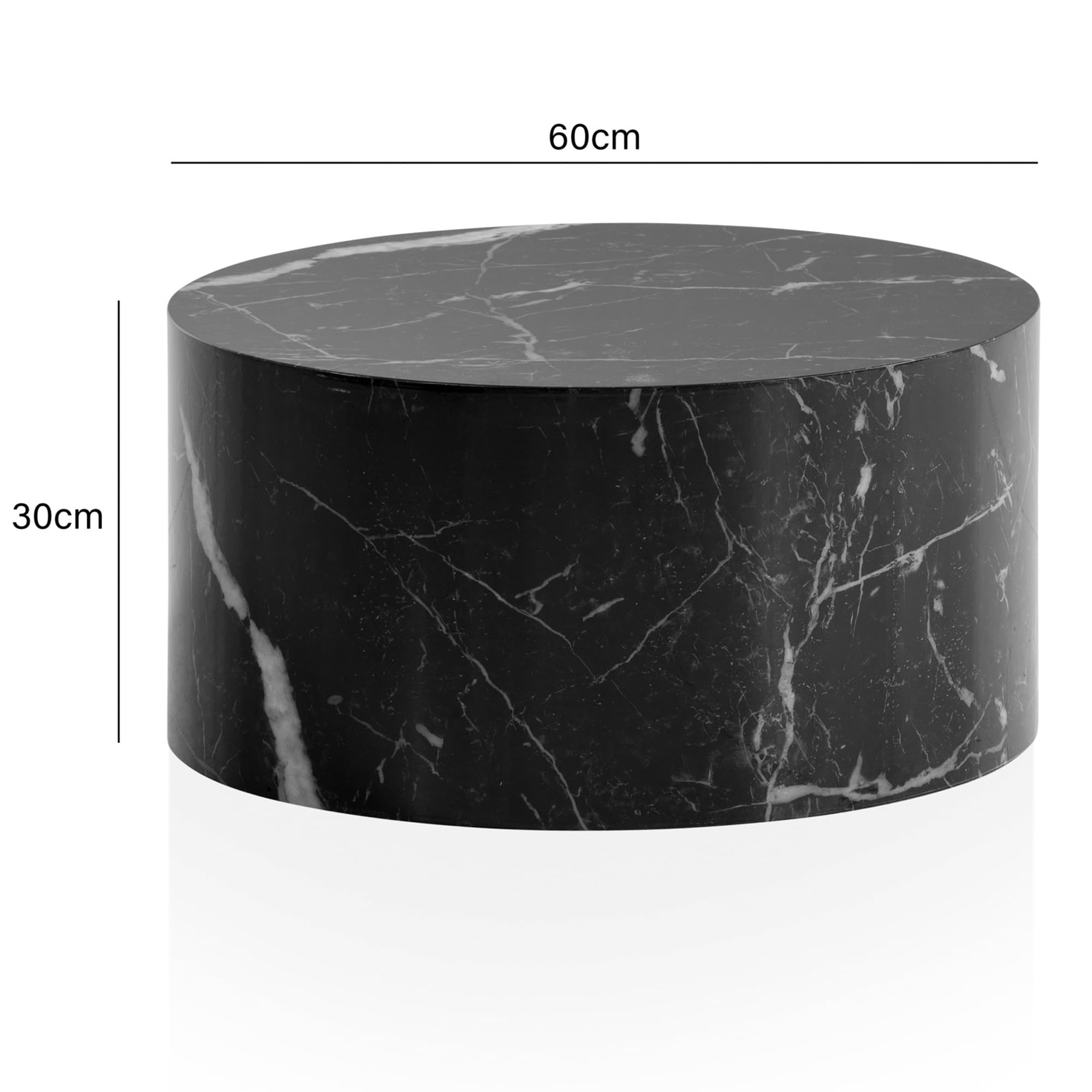 FineBuy MONOBLOC - Tavolino da salotto, rotondo, 60 x 60 x 30 cm, colore: Nero